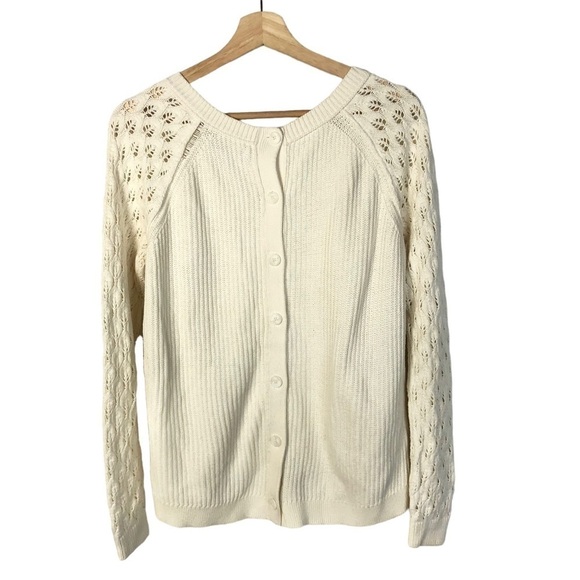 Ann Taylor LOFT Ivory White Mesh Sleeve Knit Sweater M - Picture 2 of 5